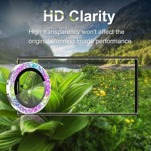 [5+2]TIUYAO Camera Lens Protector for Samsung Galaxy S23 Ultra, Tempered Glass Aluminum Alloy Ring Lens Cover with [Installation Tray] [Removal tool] Fit for Samsung Galaxy S23 Ultra Glitter Colorful in Saudi Arabia