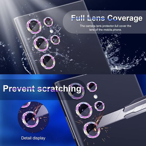 [5+2]TIUYAO Camera Lens Protector for Samsung Galaxy S23 Ultra, Tempered Glass Aluminum Alloy Ring Lens Cover with [Installation Tray] [Removal tool] Fit for Samsung Galaxy S23 Ultra Glitter Colorful in Saudi Arabia