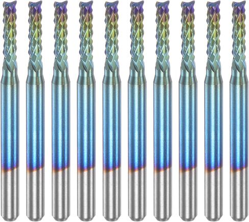 HARFINGTON 10pcs End Mills CNC Router Bits 1/8" Shank 1mm Blue Coated Tungsten Carbide Milling Cutters for PCB Acrylic Wood Aluminum Metal in Kuwait