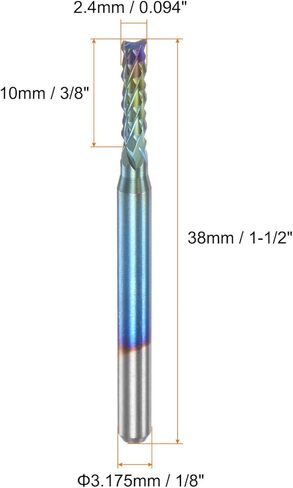 HARFINGTON 10pcs End Mills CNC Router Bits 1/8" Shank 1mm Blue Coated Tungsten Carbide Milling Cutters for PCB Acrylic Wood Aluminum Metal in Kuwait
