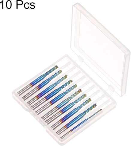 HARFINGTON 10pcs End Mills CNC Router Bits 1/8" Shank 1mm Blue Coated Tungsten Carbide Milling Cutters for PCB Acrylic Wood Aluminum Metal in Kuwait