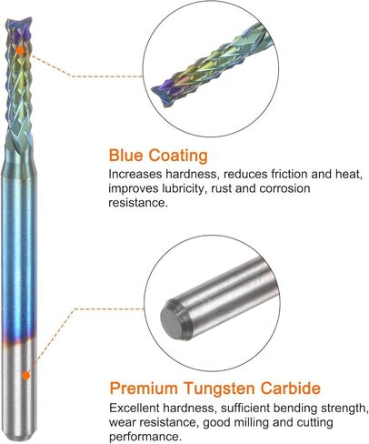 HARFINGTON 10pcs End Mills CNC Router Bits 1/8" Shank 1mm Blue Coated Tungsten Carbide Milling Cutters for PCB Acrylic Wood Aluminum Metal in Kuwait
