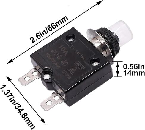 smseace 25Amp زر كهربائي قواطع 125/250VAC، واقي الحمل الزائد الحراري L1 سلسلة مع إعادة تعيين يدوي، غطاء زر مقاوم للماء L1-25A in Kuwait