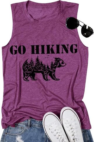 Workout Sleeveless Funny Forest Bear Printed Cute Nature Shirts Women T Shirt Graphic Summer Tank Tops Go Hiking Mountain Tee in Saudi Arabia