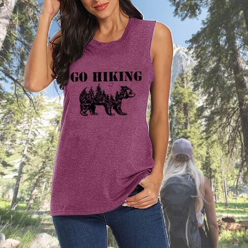 Workout Sleeveless Funny Forest Bear Printed Cute Nature Shirts Women T Shirt Graphic Summer Tank Tops Go Hiking Mountain Tee in Saudi Arabia