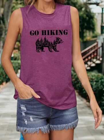 Workout Sleeveless Funny Forest Bear Printed Cute Nature Shirts Women T Shirt Graphic Summer Tank Tops Go Hiking Mountain Tee in Saudi Arabia