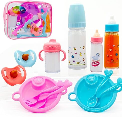 Baby Doll Accessories Magic Bottle set Magic Disappearing Milk Juice Bottles Sippy Cups with Pacifiers Bowl Spoons, Doll Bottle Toys Feeding Pretend Playset for Kids Girls Ages 3+ (Small set(10pcs)) in Saudi Arabia