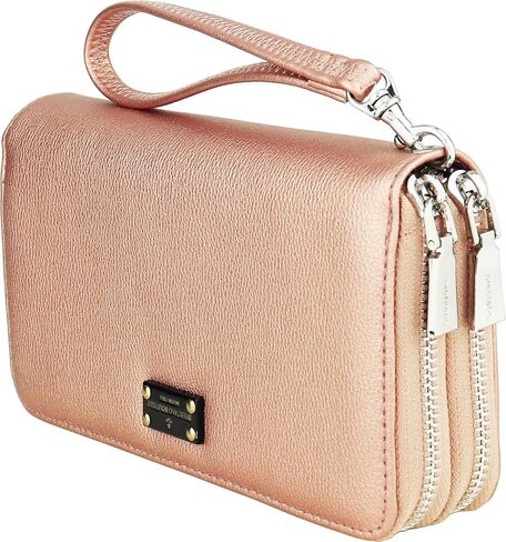 B BRENTANO Vegan Double-Zipper Wallet Clutch with Removable Wrist Strap (Beige PL) in Saudi Arabia
