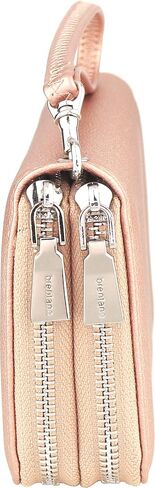 B BRENTANO Vegan Double-Zipper Wallet Clutch with Removable Wrist Strap (Beige PL) in Saudi Arabia