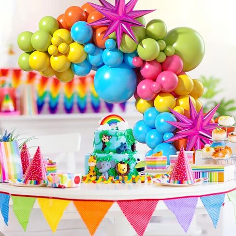 Green Blue Yellow Orange Balloon Arch, Rainbow Balloon Garland with Rose Red Yellow Orange Blue Green Latex Balloons Rose Red Foil Balloons for Birthday Aloha Luau Fiesta Party Decorations in Saudi Arabia