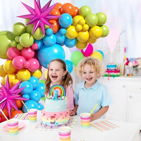 Green Blue Yellow Orange Balloon Arch, Rainbow Balloon Garland with Rose Red Yellow Orange Blue Green Latex Balloons Rose Red Foil Balloons for Birthday Aloha Luau Fiesta Party Decorations in Saudi Arabia