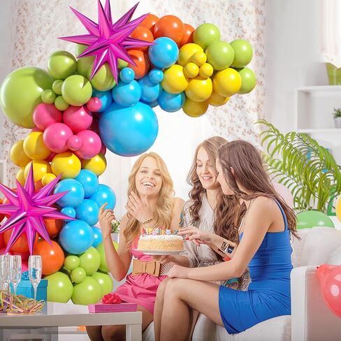 Green Blue Yellow Orange Balloon Arch, Rainbow Balloon Garland with Rose Red Yellow Orange Blue Green Latex Balloons Rose Red Foil Balloons for Birthday Aloha Luau Fiesta Party Decorations in Saudi Arabia