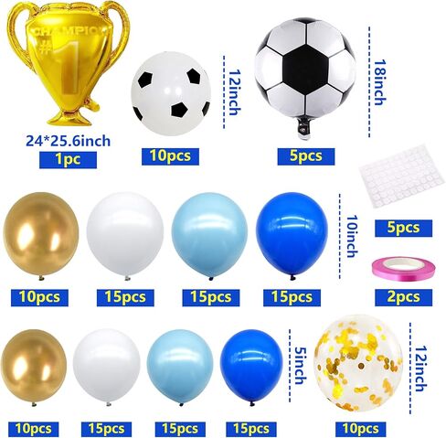 مجموعة قوس كرة القدم من بانبالون باللون الأزرق والذهبي لتزيين حفلات كرة القدم بالونات كرة القدم للرجال والصبية وحفلات أعياد الميلاد وحفلات كرة القدم ومستلزمات الحفلات (الذهب الأزرق) in Kuwait