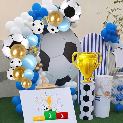 مجموعة قوس كرة القدم من بانبالون باللون الأزرق والذهبي لتزيين حفلات كرة القدم بالونات كرة القدم للرجال والصبية وحفلات أعياد الميلاد وحفلات كرة القدم ومستلزمات الحفلات (الذهب الأزرق) in Kuwait