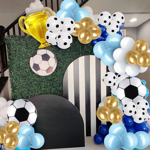 مجموعة قوس كرة القدم من بانبالون باللون الأزرق والذهبي لتزيين حفلات كرة القدم بالونات كرة القدم للرجال والصبية وحفلات أعياد الميلاد وحفلات كرة القدم ومستلزمات الحفلات (الذهب الأزرق) in Kuwait