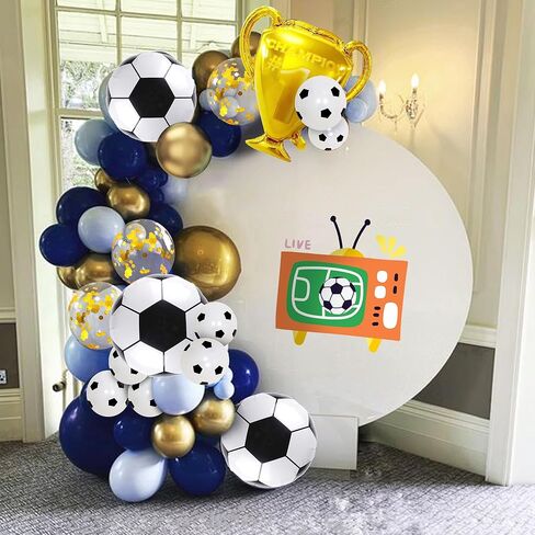 مجموعة قوس كرة القدم من بانبالون باللون الأزرق والذهبي لتزيين حفلات كرة القدم بالونات كرة القدم للرجال والصبية وحفلات أعياد الميلاد وحفلات كرة القدم ومستلزمات الحفلات (الذهب الأزرق) in Kuwait