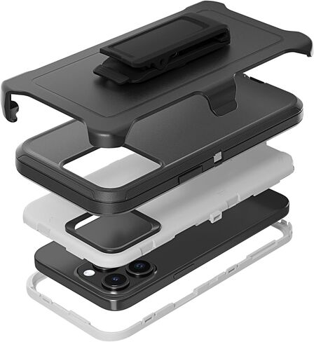 Compatible with iPhone 15 Pro Case, with Belt Clip Holster Heavy Duty Rugged Shockproof Full Body Protection Kickstand Cover for iPhone 15 Pro 6.1 inch Phone (Black) in Saudi Arabia