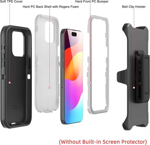Compatible with iPhone 15 Pro Case, with Belt Clip Holster Heavy Duty Rugged Shockproof Full Body Protection Kickstand Cover for iPhone 15 Pro 6.1 inch Phone (Black) in Saudi Arabia