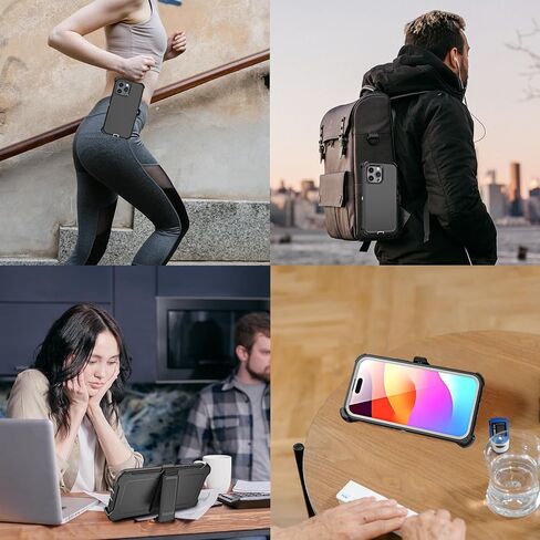 Compatible with iPhone 15 Pro Case, with Belt Clip Holster Heavy Duty Rugged Shockproof Full Body Protection Kickstand Cover for iPhone 15 Pro 6.1 inch Phone (Black) in Saudi Arabia