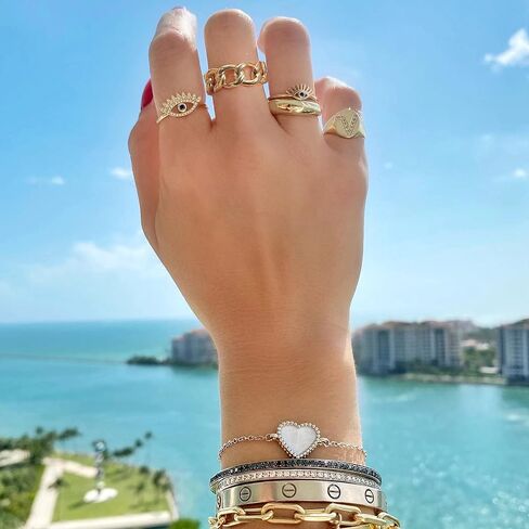POTESSA 18K Gold Plated Open Rings for Women Wide Band Link Chain Ring Simple Stacking Finger Jewelry Size #4 - #9 in Saudi Arabia