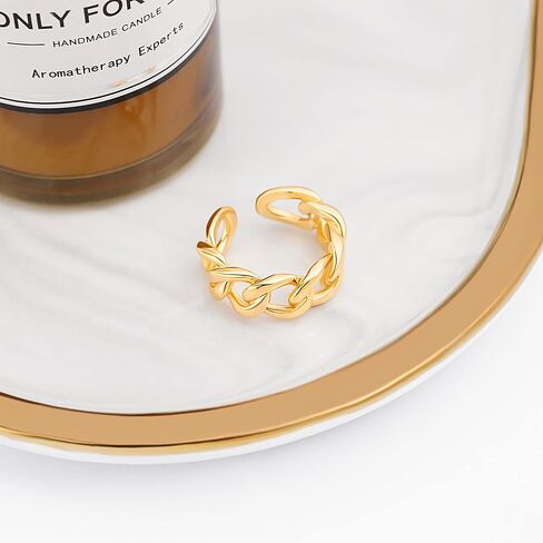 POTESSA 18K Gold Plated Open Rings for Women Wide Band Link Chain Ring Simple Stacking Finger Jewelry Size #4 - #9 in Saudi Arabia