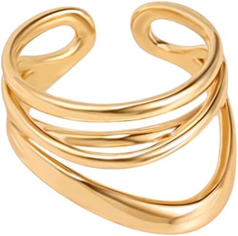 POTESSA 18K Gold Plated Open Rings for Women Wide Band Link Chain Ring Simple Stacking Finger Jewelry Size #4 - #9 in Saudi Arabia