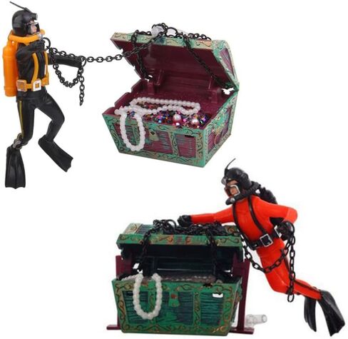 POPETPOP 2pcs Action Aquarium Ornament - Fish Tank Treasure Chest Under Sea Treasure Chest Diver، Live-Action تهوية خزان الأسماك in Saudi Arabia