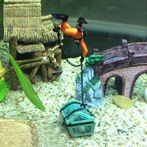 POPETPOP 2pcs Action Aquarium Ornament - Fish Tank Treasure Chest Under Sea Treasure Chest Diver، Live-Action تهوية خزان الأسماك in Saudi Arabia