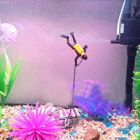 POPETPOP 2pcs Action Aquarium Ornament - Fish Tank Treasure Chest Under Sea Treasure Chest Diver، Live-Action تهوية خزان الأسماك in Saudi Arabia