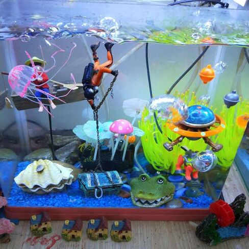 POPETPOP 2pcs Action Aquarium Ornament - Fish Tank Treasure Chest Under Sea Treasure Chest Diver، Live-Action تهوية خزان الأسماك in Saudi Arabia