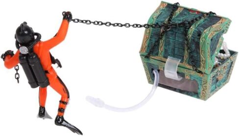 POPETPOP 2pcs Action Aquarium Ornament - Fish Tank Treasure Chest Under Sea Treasure Chest Diver، Live-Action تهوية خزان الأسماك in Saudi Arabia