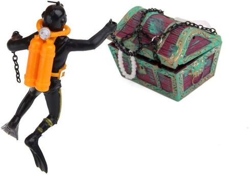 POPETPOP 2pcs Action Aquarium Ornament - Fish Tank Treasure Chest Under Sea Treasure Chest Diver، Live-Action تهوية خزان الأسماك in Saudi Arabia