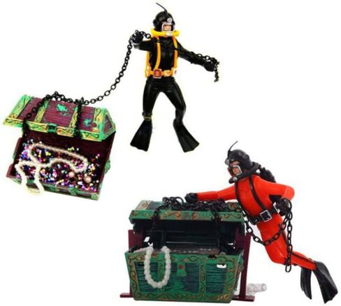 POPETPOP 2pcs Action Aquarium Ornament - Fish Tank Treasure Chest Under Sea Treasure Chest Diver، Live-Action تهوية خزان الأسماك in Saudi Arabia