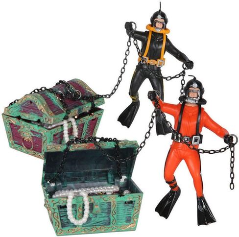 POPETPOP 2pcs Action Aquarium Ornament - Fish Tank Treasure Chest Under Sea Treasure Chest Diver، Live-Action تهوية خزان الأسماك in Saudi Arabia