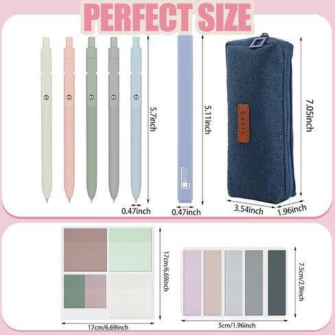 Kisston 24 Pack Aesthetic School Supplies Include Small Pencil Case 12 Pcs Cute Highlighters 5 Pcs Quick Dry Black Ink Gel Pens 6 Pcs Clear Transparent Sticky Notes for Students (Beige) in Saudi Arabia