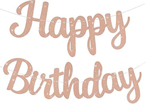Pre-Strung Happy Birthday Banner No DIY Glitter Pink Happy Birthday Banner for Kids Adults Happy Birthday Sign Birthday Party Decorations Hanging Bunting Garland Backdrop in Saudi Arabia
