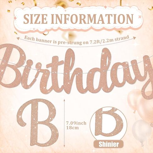 Pre-Strung Happy Birthday Banner No DIY Glitter Pink Happy Birthday Banner for Kids Adults Happy Birthday Sign Birthday Party Decorations Hanging Bunting Garland Backdrop in Saudi Arabia