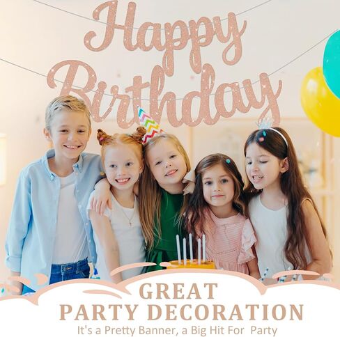 Pre-Strung Happy Birthday Banner No DIY Glitter Pink Happy Birthday Banner for Kids Adults Happy Birthday Sign Birthday Party Decorations Hanging Bunting Garland Backdrop in Saudi Arabia