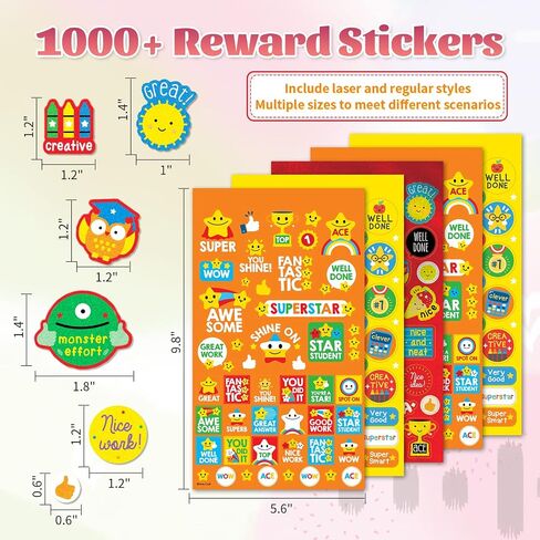 1000+ Pieces Rewards Stickers for Students, Teacher Encouraging Stickers School Classroom Supplies, Incentive Words Cute Animal Motivational Sticker, Potty Training Sticker for Kids, White Cover in Saudi Arabia