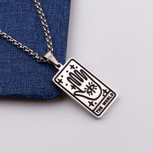 Tarot Card Pendant Necklace Silver Tag Necklace Mystic Jewelry in Saudi Arabia