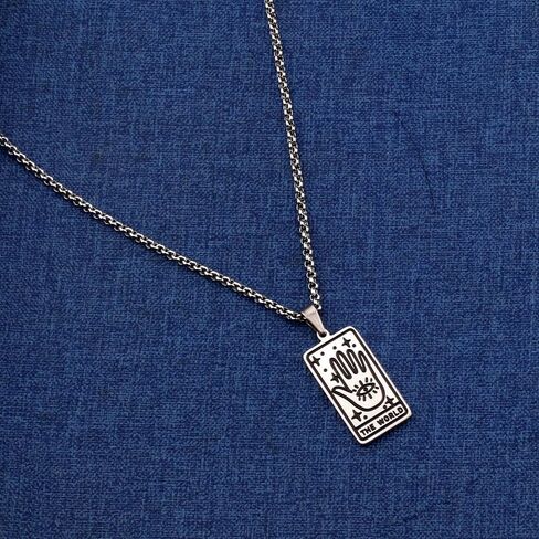 Tarot Card Pendant Necklace Silver Tag Necklace Mystic Jewelry in Saudi Arabia