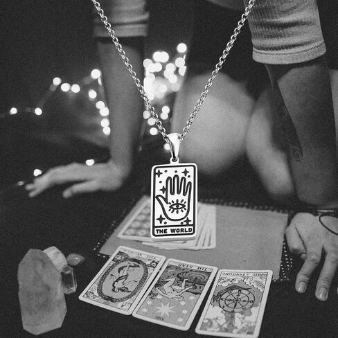 Tarot Card Pendant Necklace Silver Tag Necklace Mystic Jewelry in Saudi Arabia