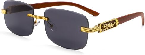 Dollger Rimless Rectangle Sunglasses for Women Men Fashion Hip hop Frameless Designer Shades Wooden Y2K Square Glasses in Saudi Arabia