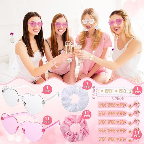 12 Sets Bachelorette Party Decorations Bachelorette Sunglasses Satin Bridesmaid Scrunchies Wristbands for Bridesmaids in Saudi Arabia