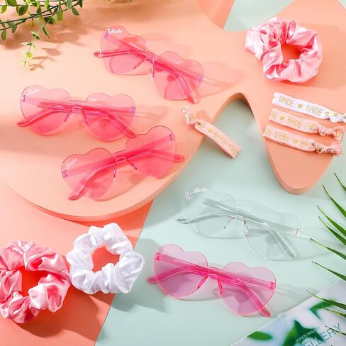 12 Sets Bachelorette Party Decorations Bachelorette Sunglasses Satin Bridesmaid Scrunchies Wristbands for Bridesmaids in Saudi Arabia