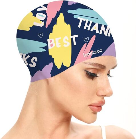 Silicone Swim Cap for Women, Waterproof Long Hair Swimming Caps with Fashion Printed in Saudi Arabia