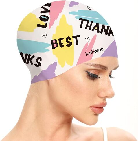 Silicone Swim Cap for Women, Waterproof Long Hair Swimming Caps with Fashion Printed in Saudi Arabia