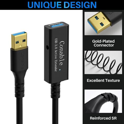 3 Pack USB 3.0 Extension Cable 4 Feet, USB A Male to Female Extender Cord, 5Gbps Data Transfer for Webcam, Printer, Keyboard, Mouse, Flash Drive, Hard Drive, Controller, Black Cable with 5 Cable Ties in Saudi Arabia