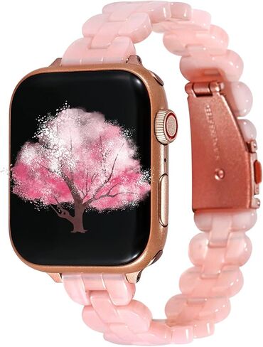 Slim Resin Compatible for Apple watch band 38mm 40mm 41mm 42mm 44mm 45mm,Dressy Fashion Lightweight Strap Replacement with metal buckle for iWatch SE Series7 6 5 4 3 2 1 in Saudi Arabia