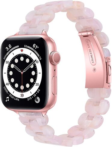 Slim Resin Compatible for Apple watch band 38mm 40mm 41mm 42mm 44mm 45mm,Dressy Fashion Lightweight Strap Replacement with metal buckle for iWatch SE Series7 6 5 4 3 2 1 in Saudi Arabia